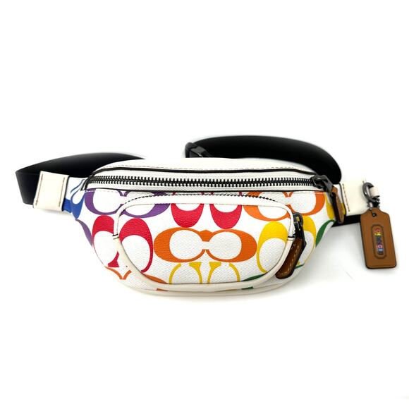 Coach Sprint Belt Bag 24 In Rainbow Signature Canvas Chalk White Multi CJ682 - Picture 1 of 7